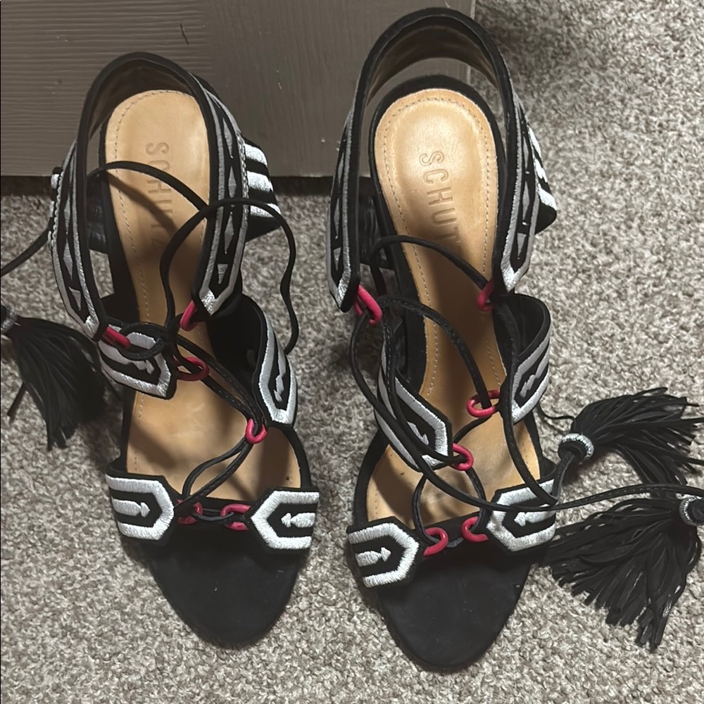 Schutz Black and White Women's Sandals